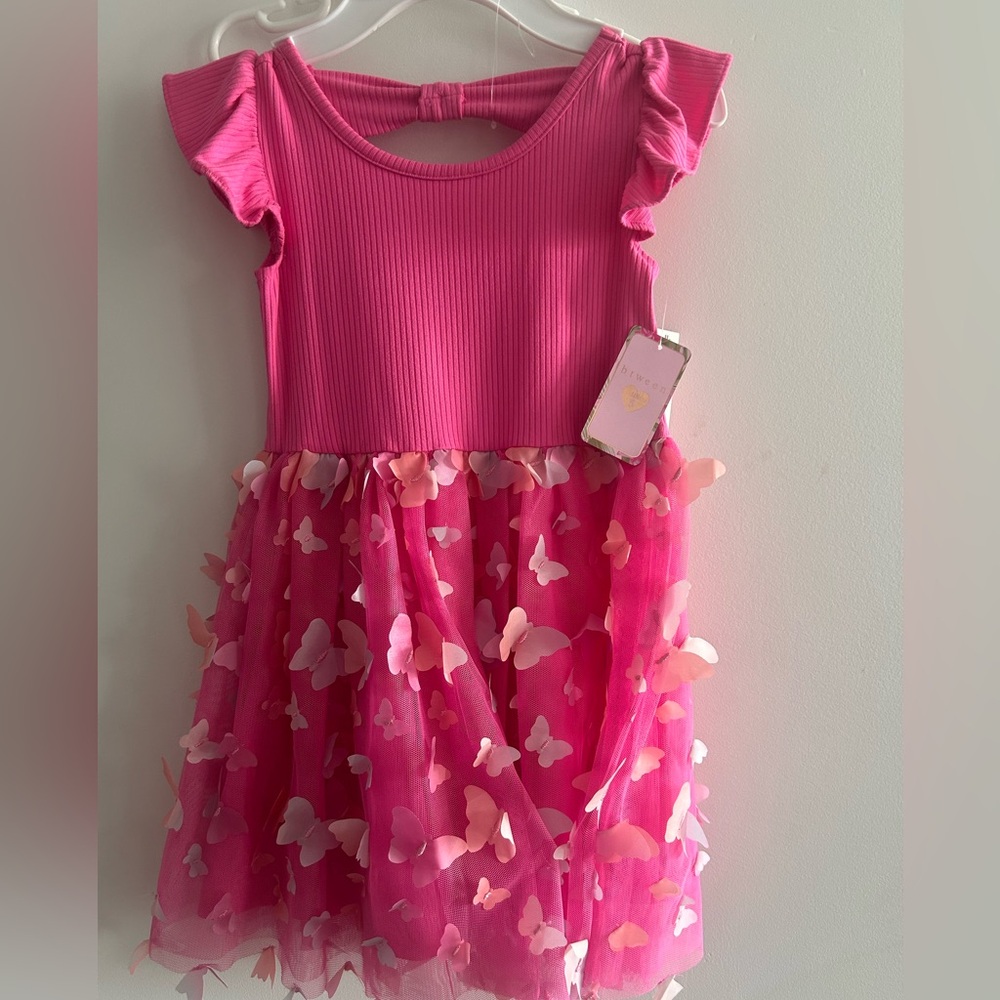 Pink Butterfly Kids Casual Dress